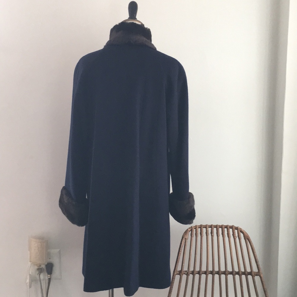 Brown faux fur neck cuff long wool coat 0 P - Picture 3 of 8